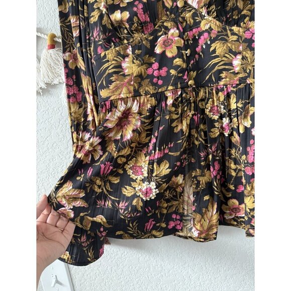 By Anthropologie Deep-V Tunic Floral Button Down Top Peasant Boho Coquette XS - Picture 12 of 13